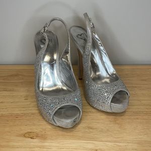 Silver Sparkly Peep Toe Pumps Size 7.5